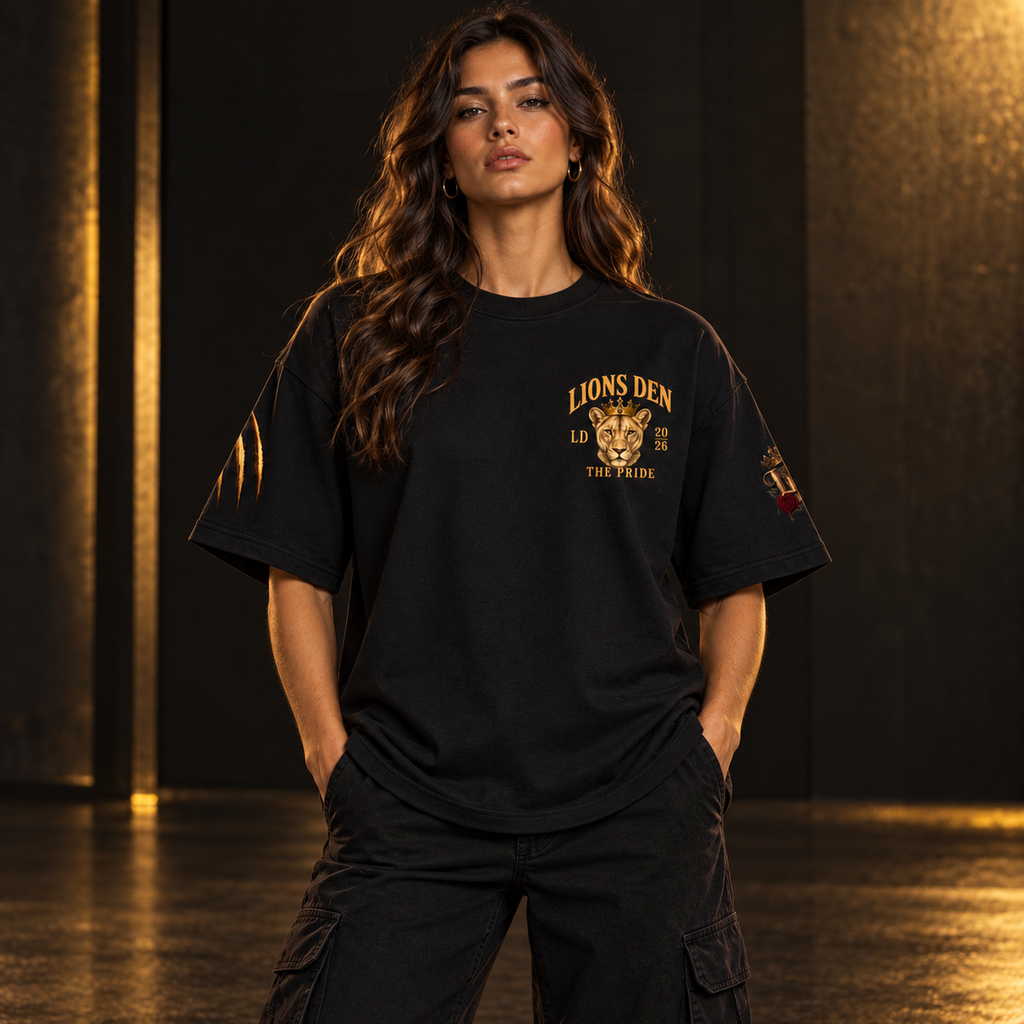 Built for the Pride Lion Streetwear Drop-Shoulder Tee on female model