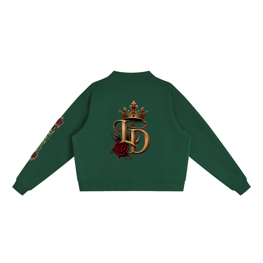Crowned LD Rose Fleece Mock-Neck Crew Sweatshirt