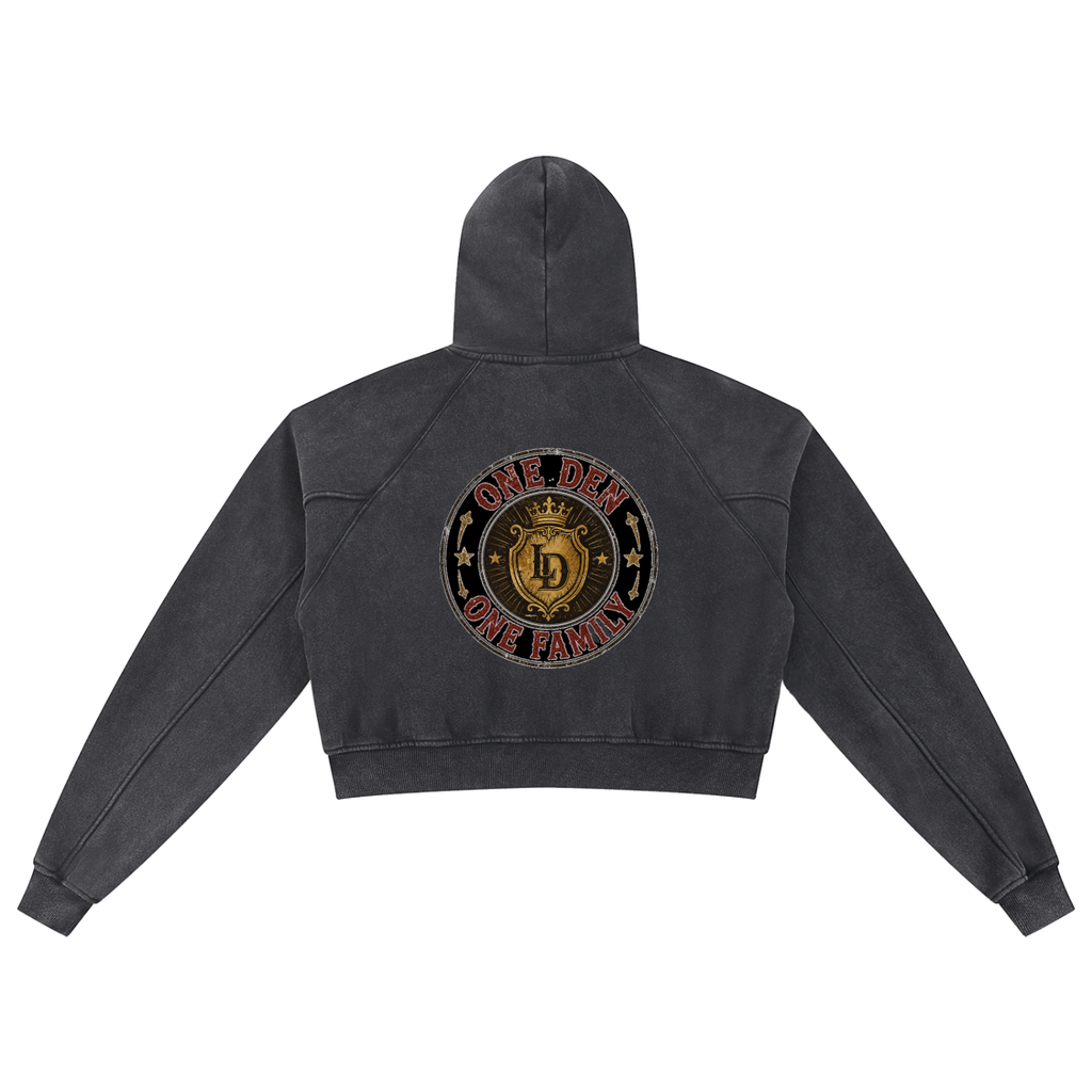 One Den, One Family Snow-Washed Cropped Hoodie