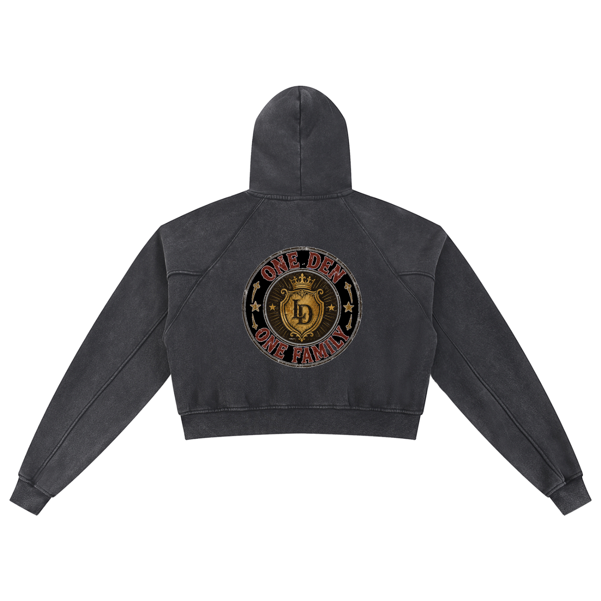 One Den, One Family Snow-Washed Cropped Hoodie