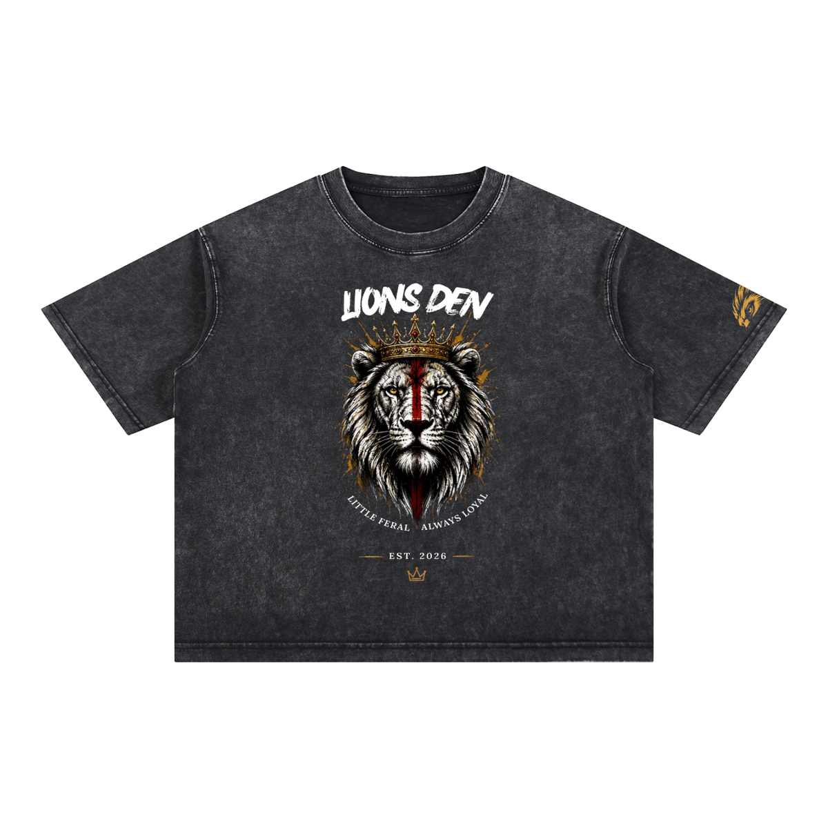 Born Wild Red Stripe Lion Mineral-Wash Boxy Tee
