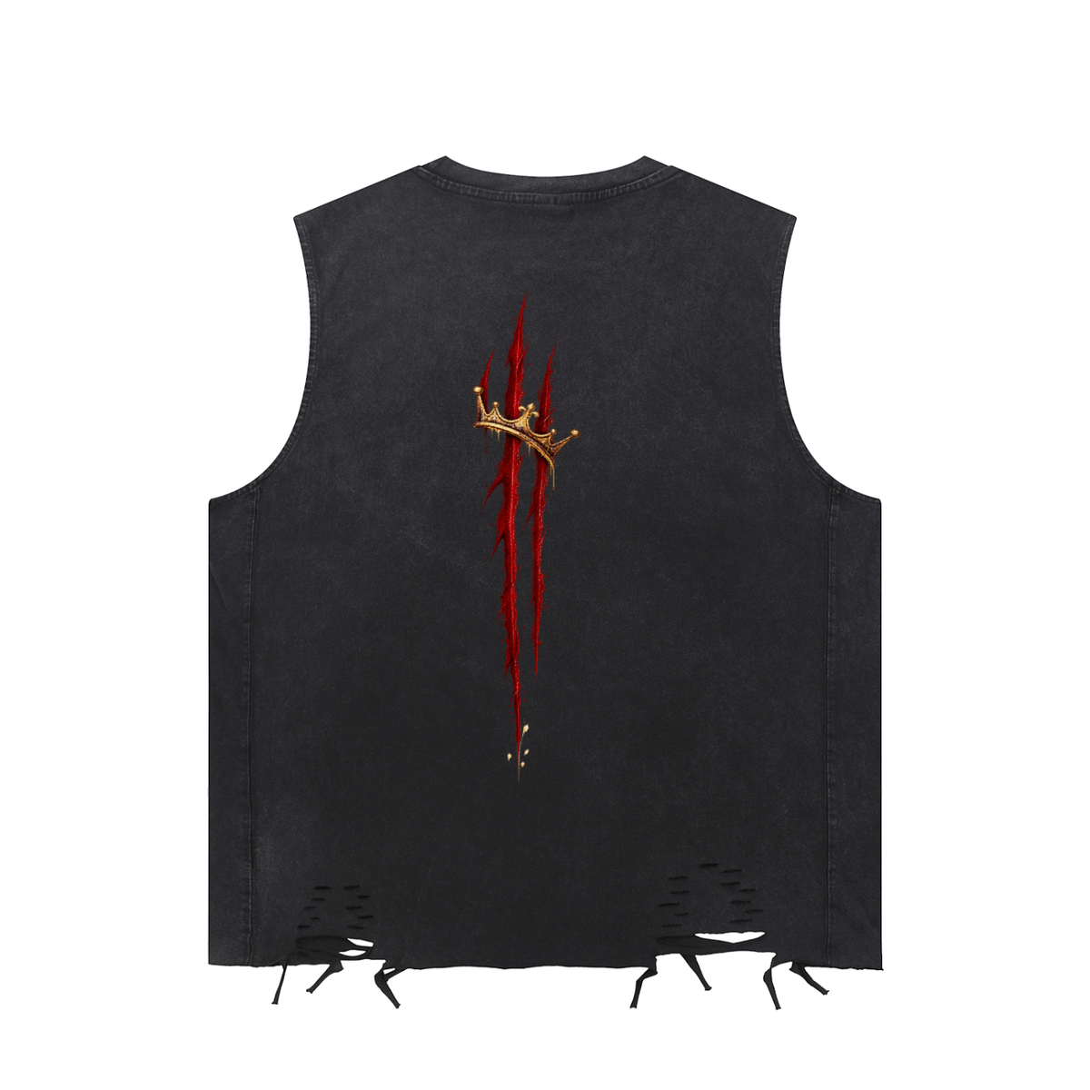 Crowned Clawmark Raw-Hem Snow-Wash Tank