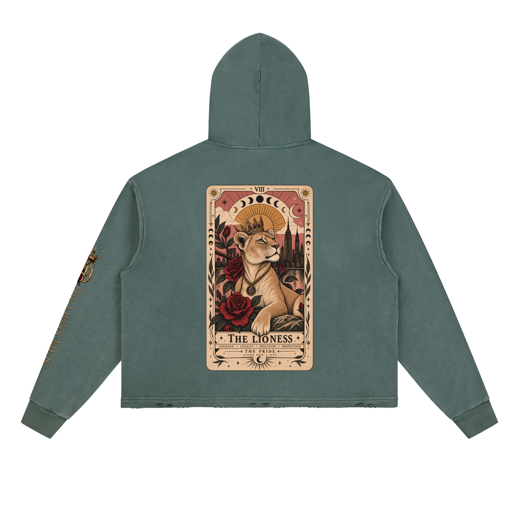 Rose Mark Vintage-Wash Frayed-Hem Hoodie