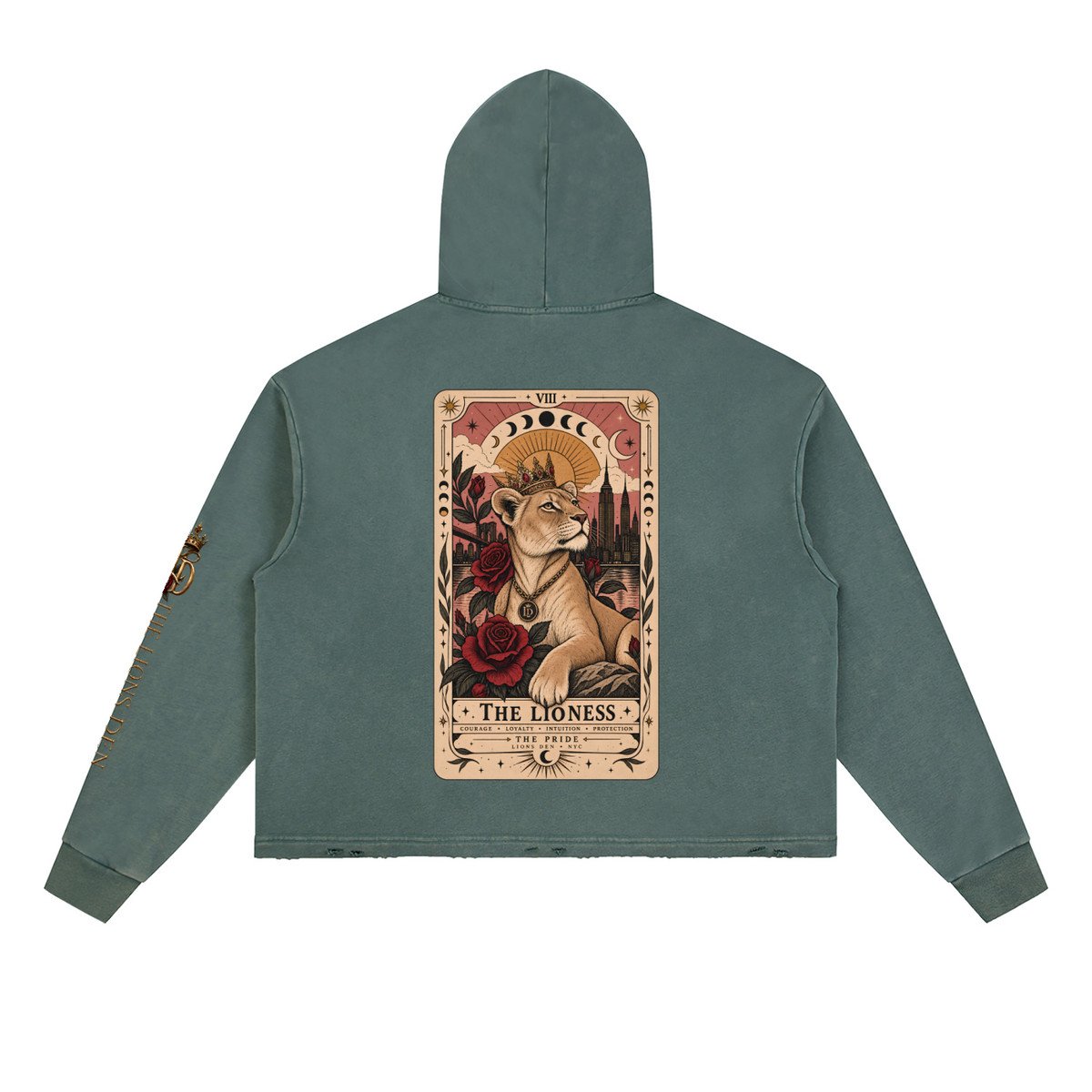 Rose Mark Vintage-Wash Frayed-Hem Hoodie