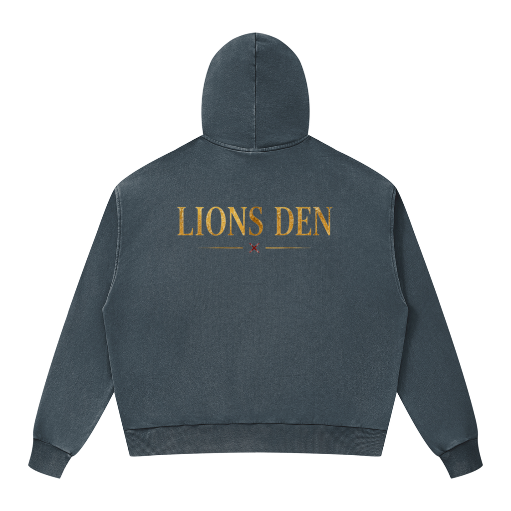Royal Lion Shield Mineral-Wash Boxy Zip Hoodie