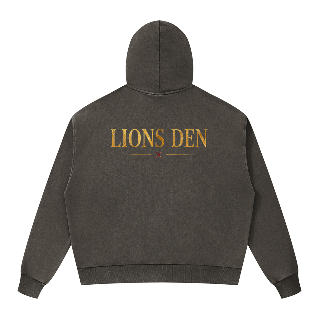 Royal Lion Shield Mineral-Wash Boxy Zip Hoodie