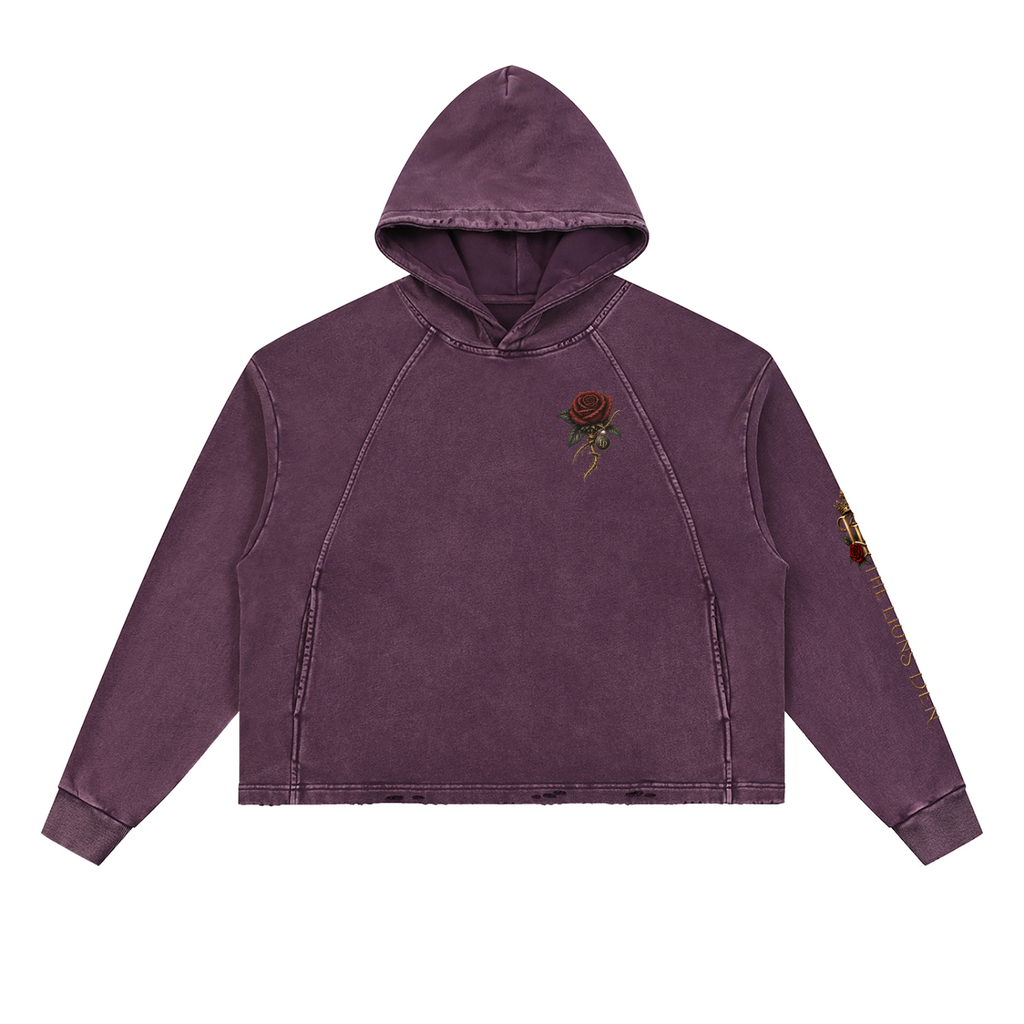Rose Mark Vintage-Wash Frayed-Hem Hoodie