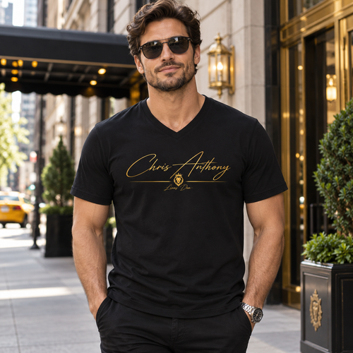 Chris Anthony Signature men's V-neck tee on model