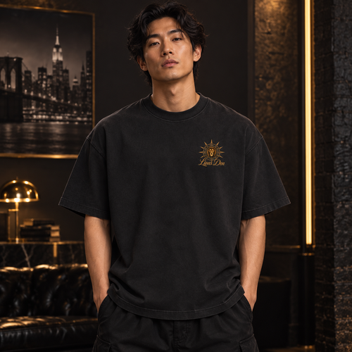 Model wearing the City Line to East End Vintage-Wash Oversized Tee