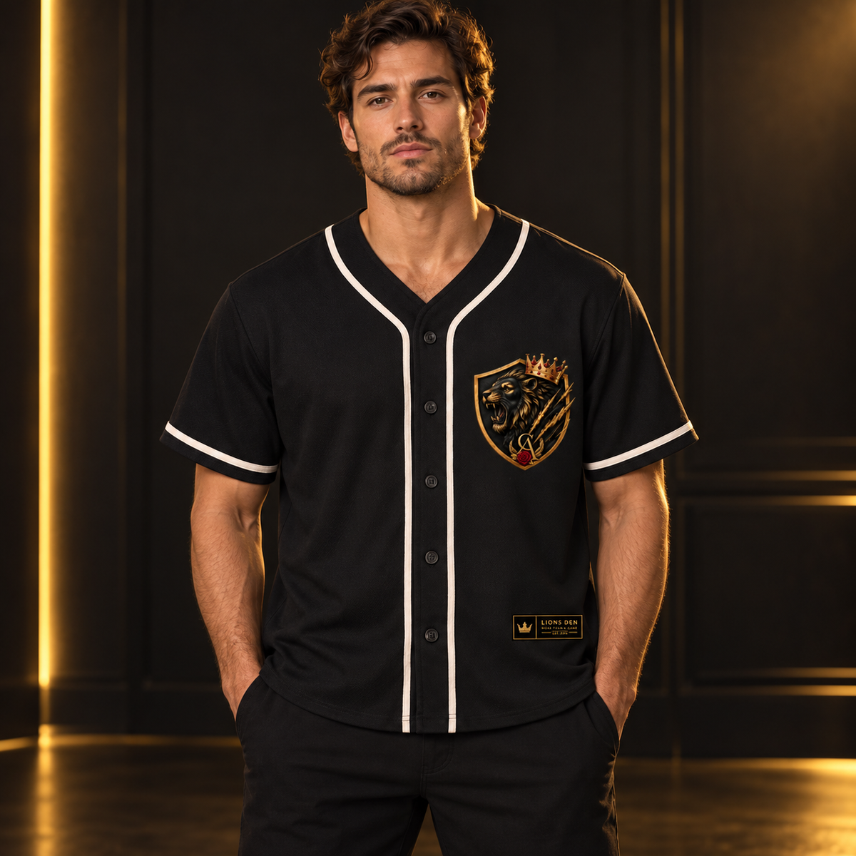 Contrast Piped Button-Up Jersey on model
