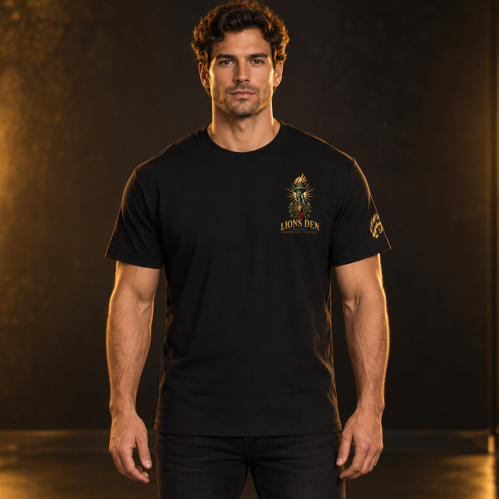 Crowned Lion Crest Essential Cotton Tee on model