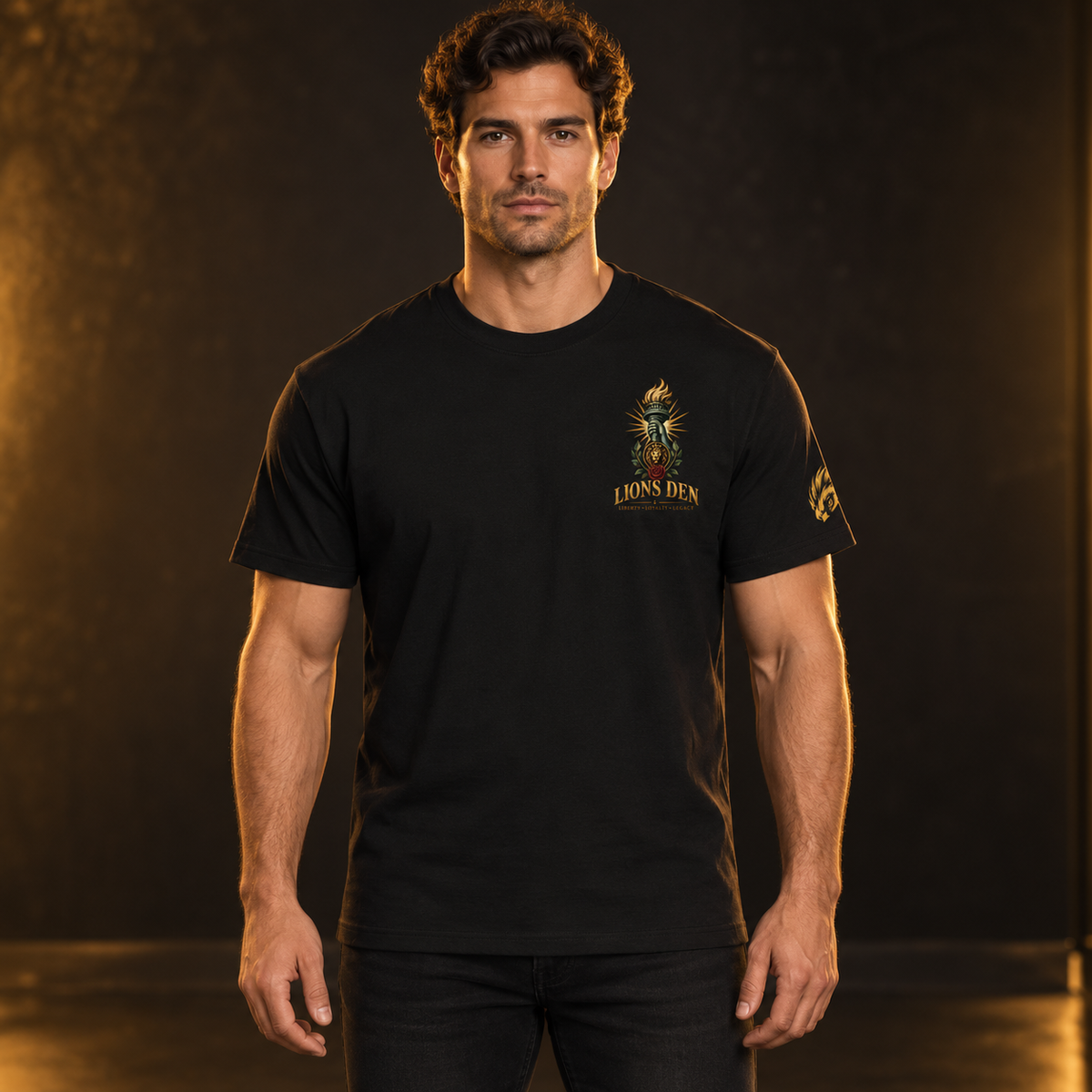 Crowned Lion Crest Essential Cotton Tee on model