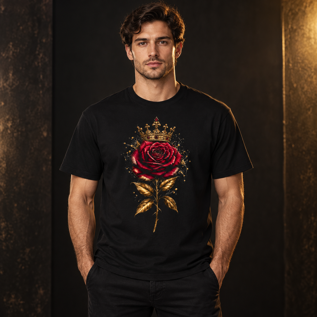Crowned Rose Essential Cotton Tee on model