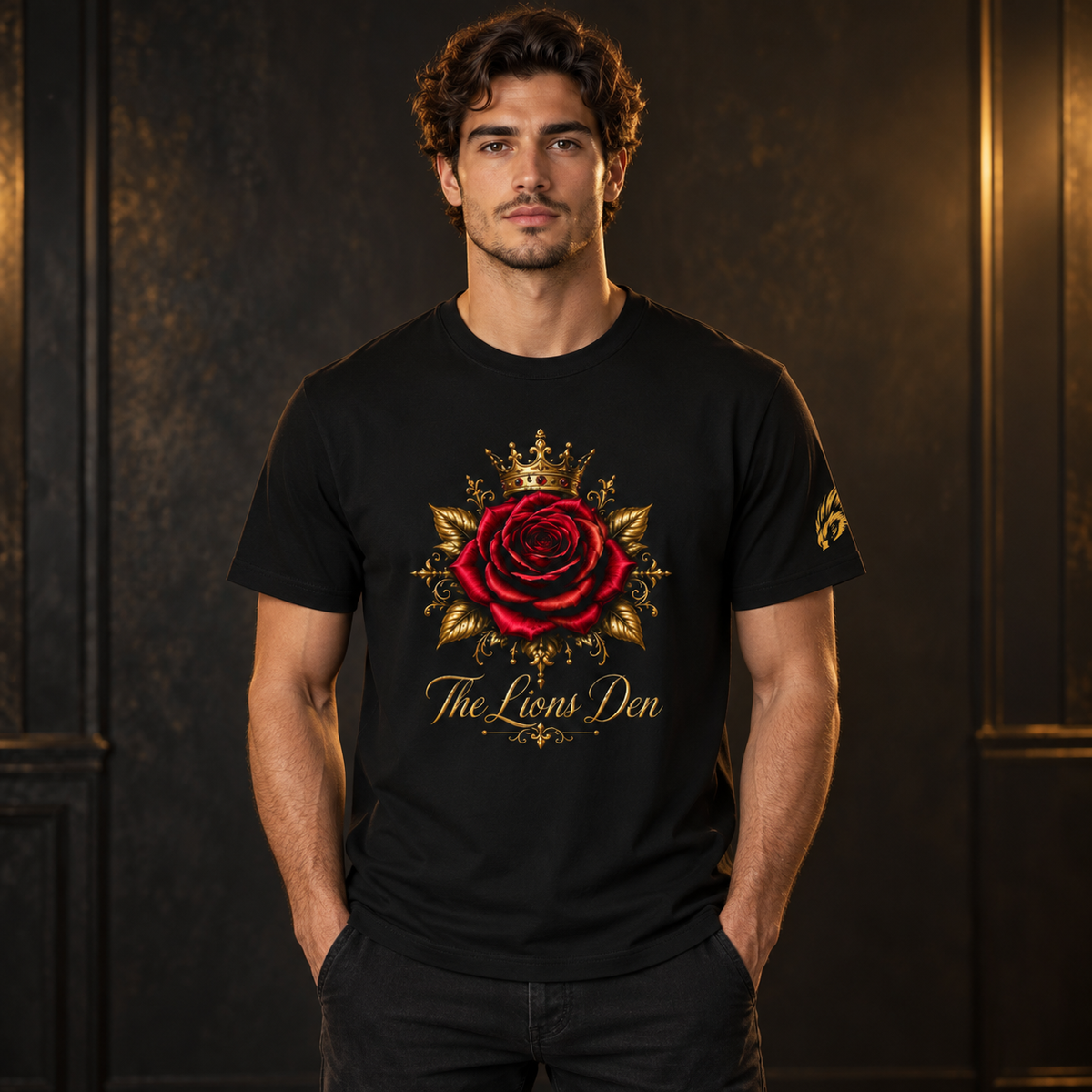 Crowned Rose Lions Den Essential Cotton Tee on model
