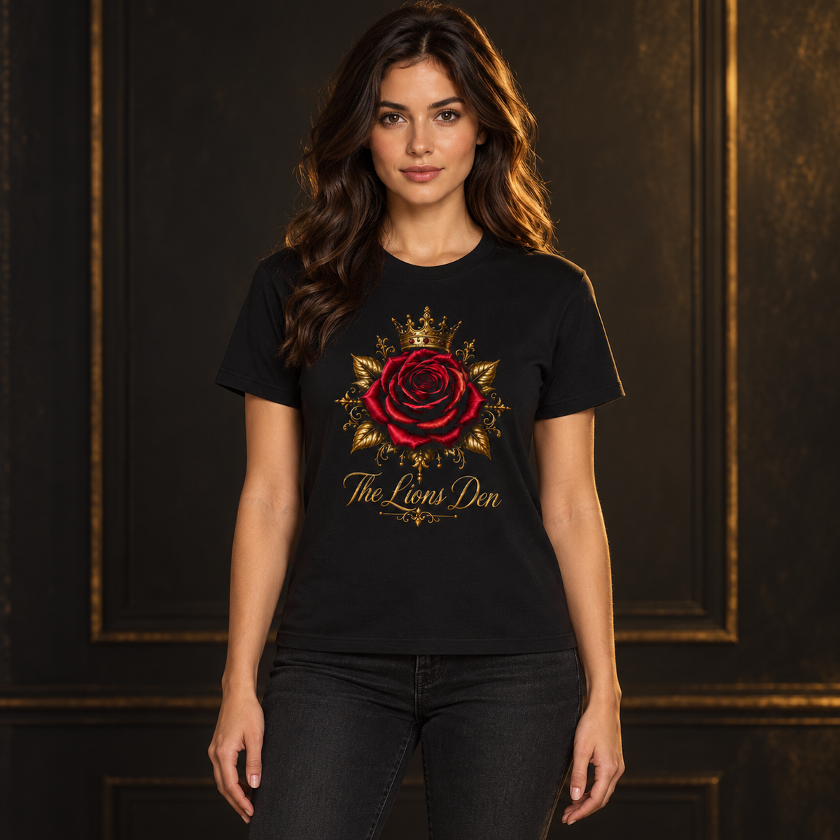 Crowned Rose Lions Den Pure Cotton Tee on model