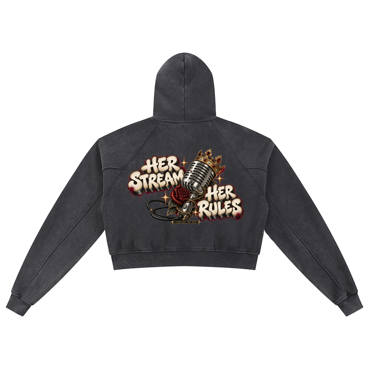 Her Stream, Her Rules Snow-Washed Cropped Hoodie