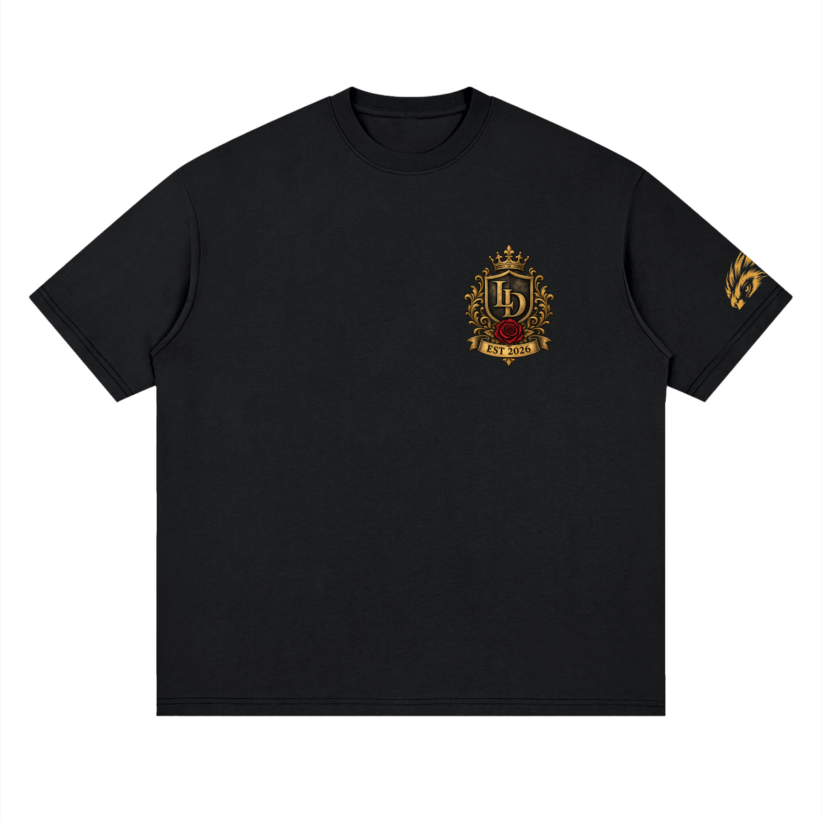 Sunburst Lion Crest Streetwear Drop-Shoulder Tee