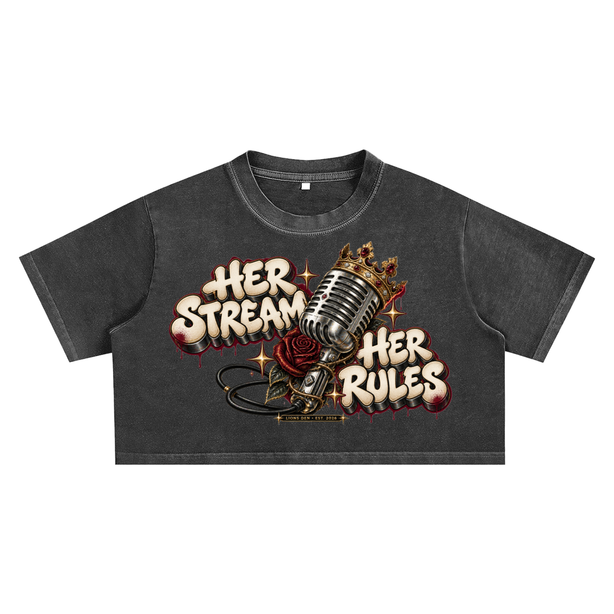 Her Stream Her Rules Snow-Wash Crop Top