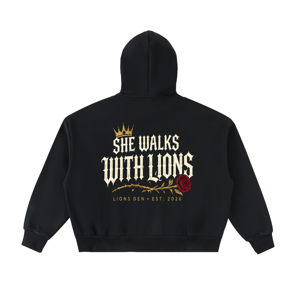 She Walks With Lions Boxy Full-Zip Hoodie