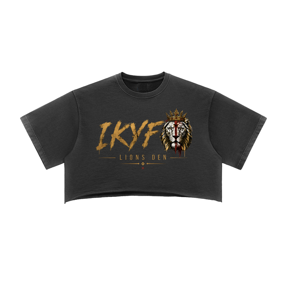 IKYF Lion Snow-Wash Raw-Edge Crop Top