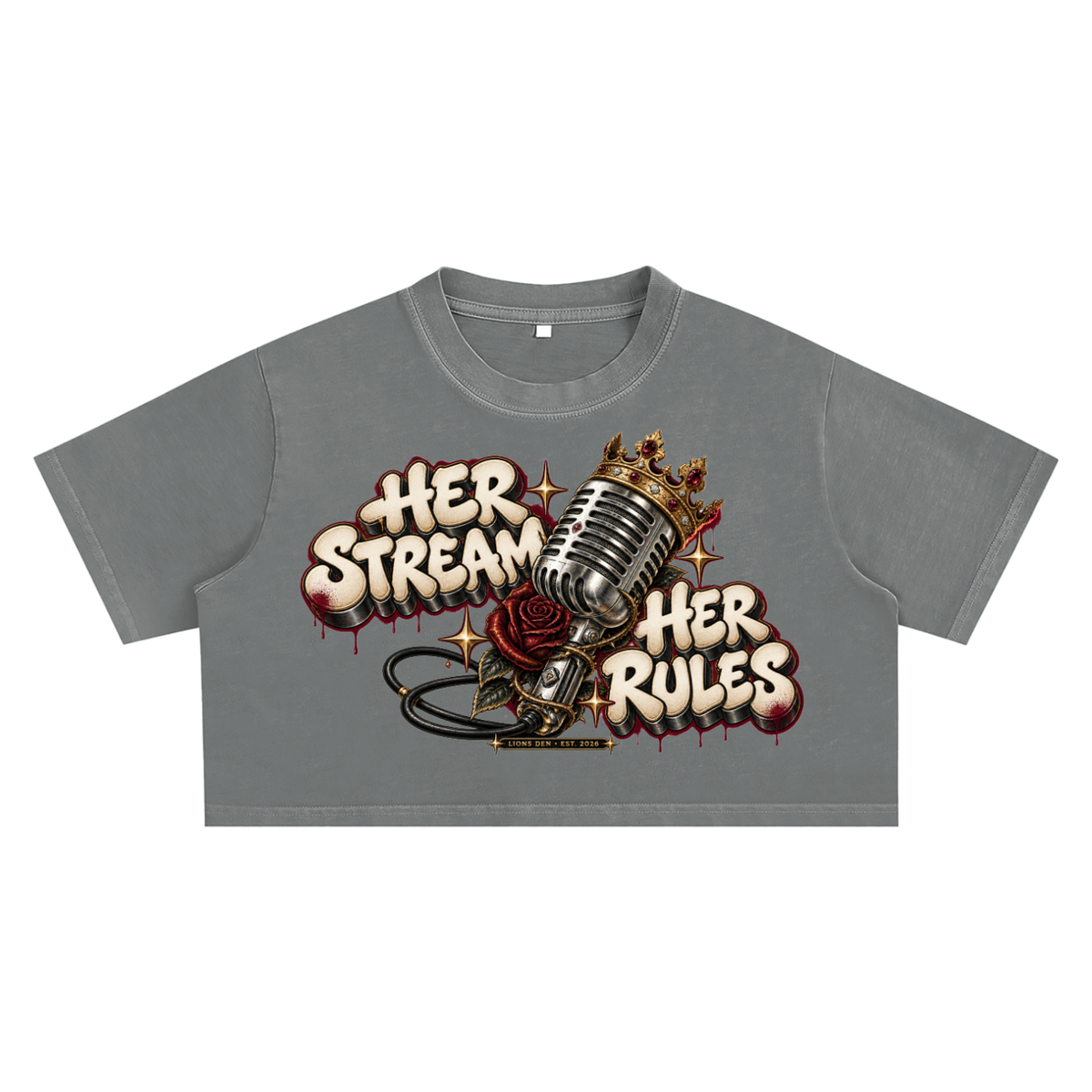 Her Stream Her Rules Snow-Wash Crop Top