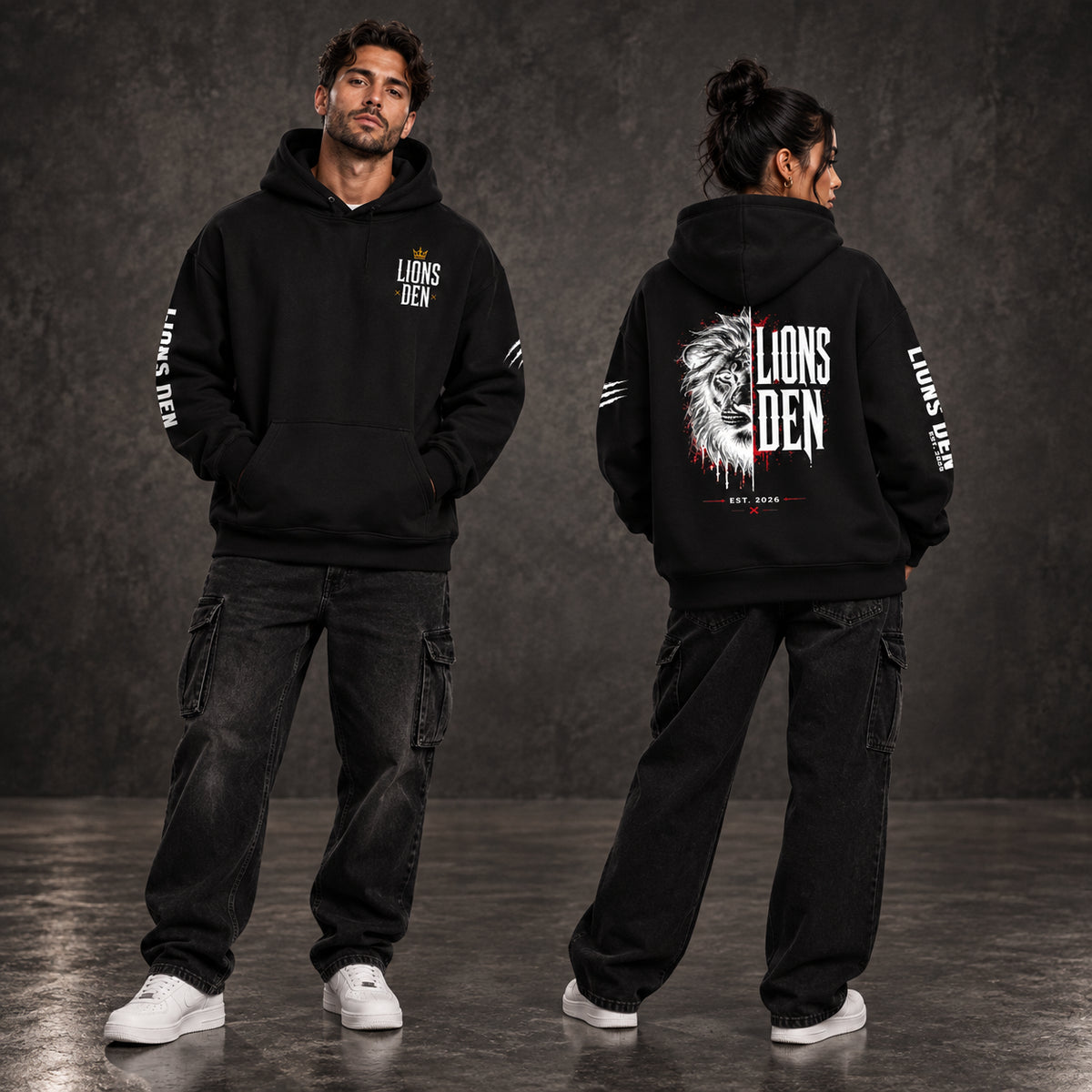 Scratch Lion Stacked Oversized Fleece Hoodie