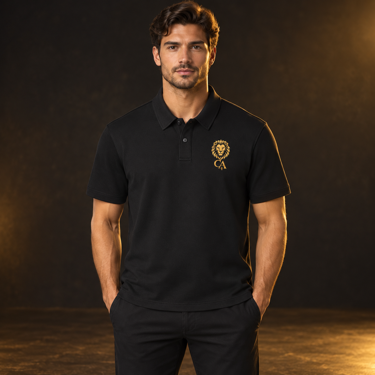 Drop Shoulder Short-Sleeve Polo on model