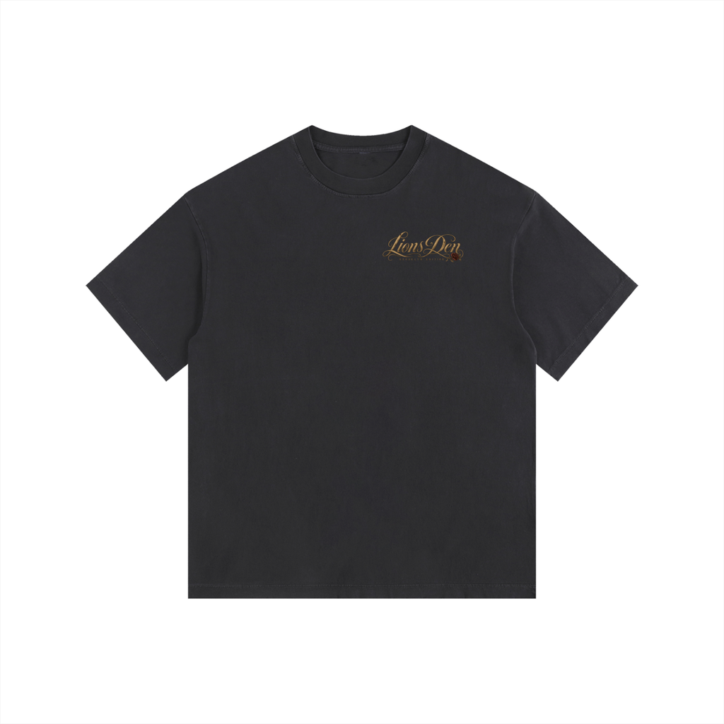 Caged Lion and Rose Vintage-Wash Oversized Tee
