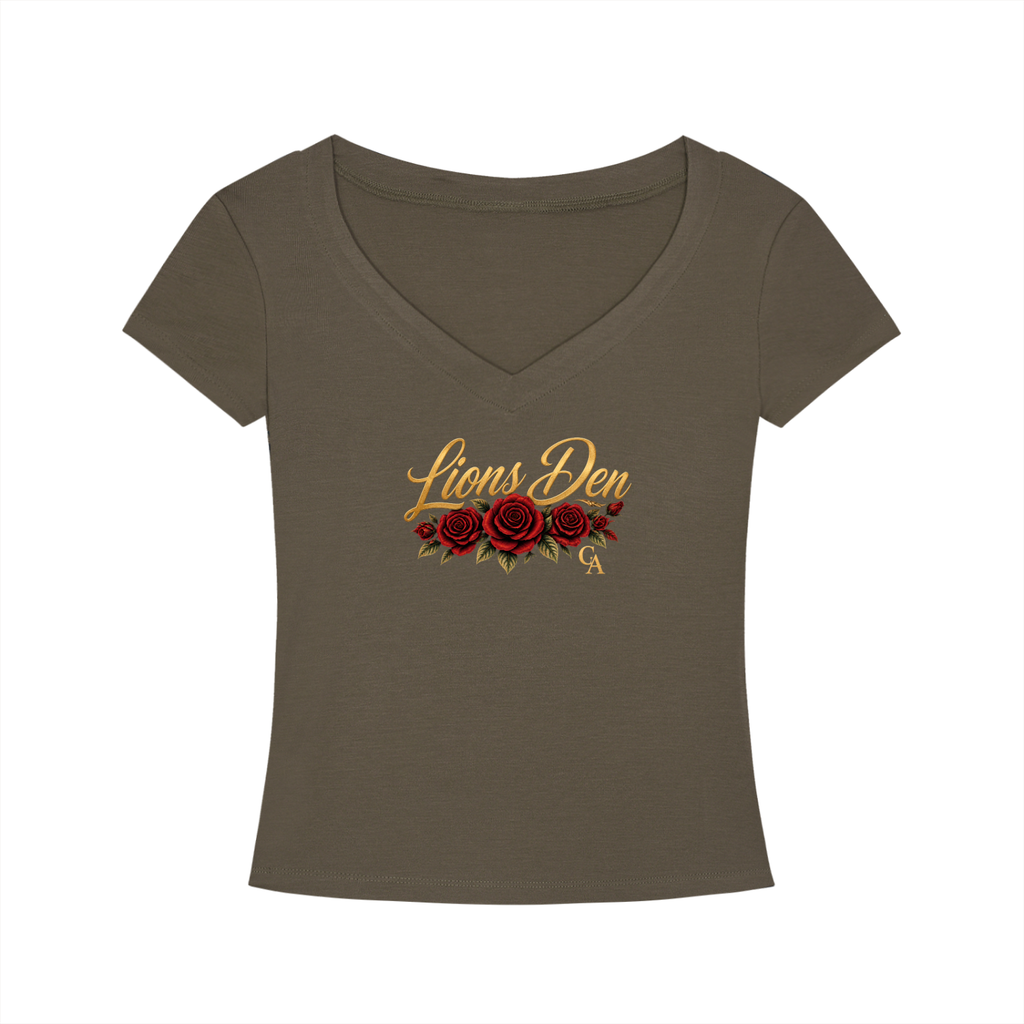 Lions Den Rose Script Tencel Slim-Fit V-Neck Tee