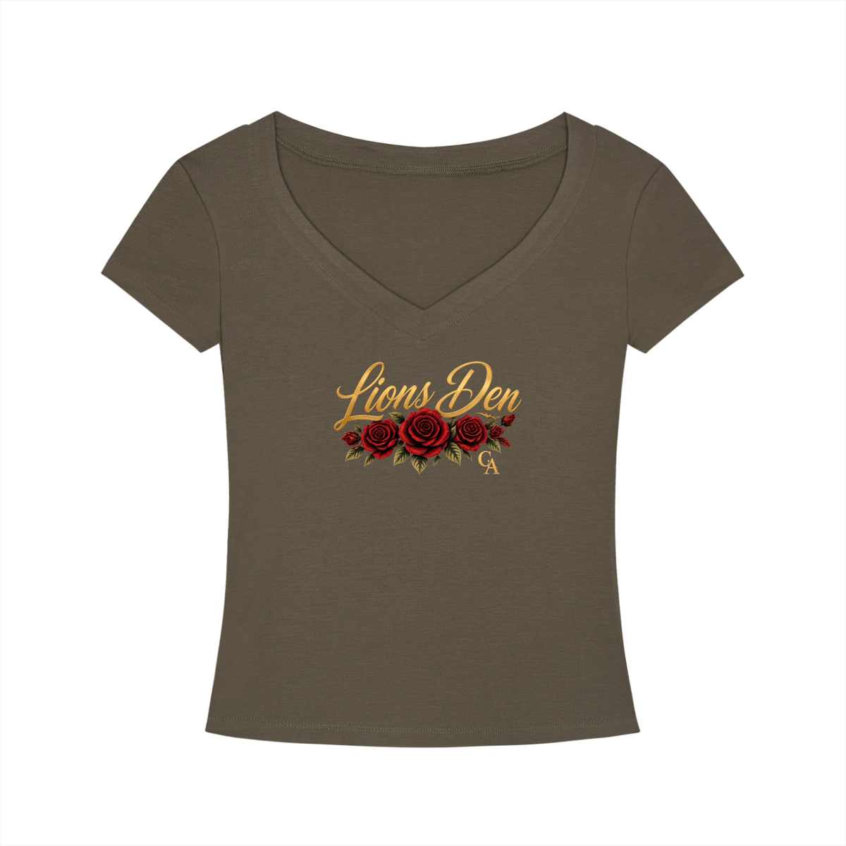 Lions Den Rose Script Tencel Slim-Fit V-Neck Tee