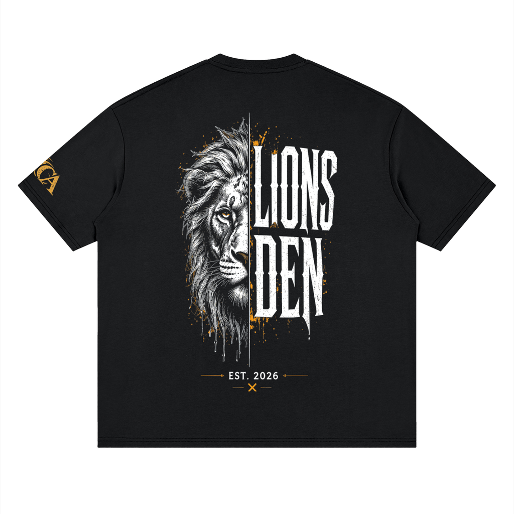 Crowned Lions Den Stack Streetwear Drop-Shoulder Tee