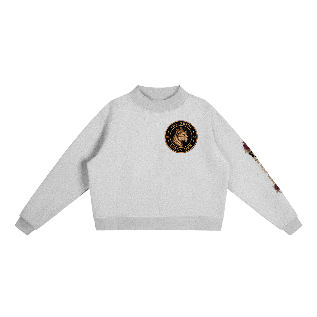 Crowned LD Rose Fleece Mock-Neck Crew Sweatshirt
