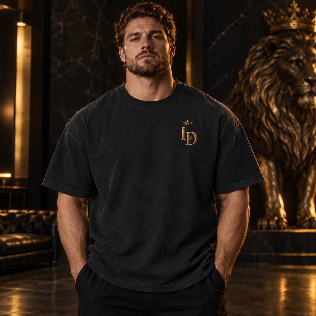 Model wearing the LD Monogram Vintage-Wash Oversized Tee