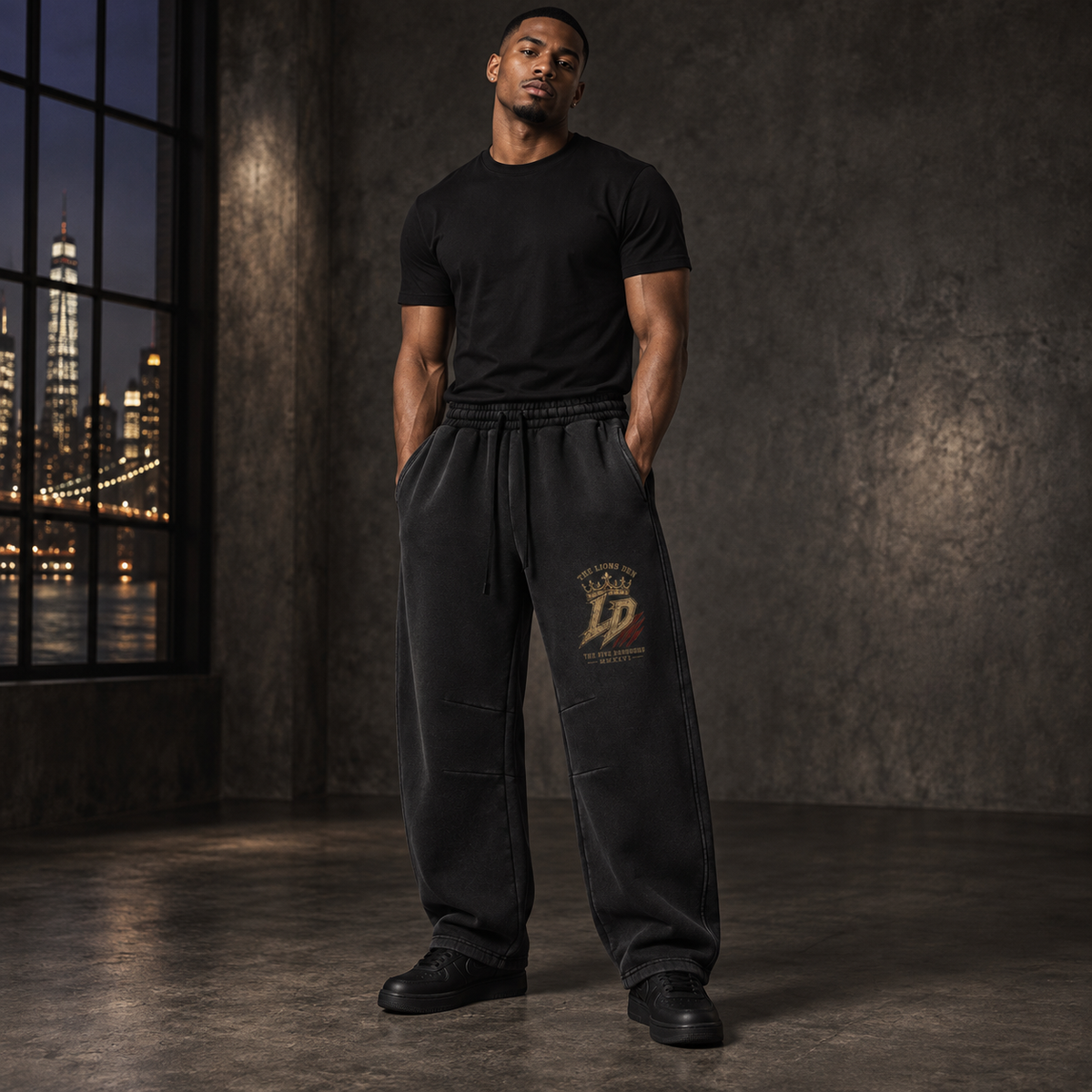 Five Boroughs Crowned LD barrel-leg sweatpants on model