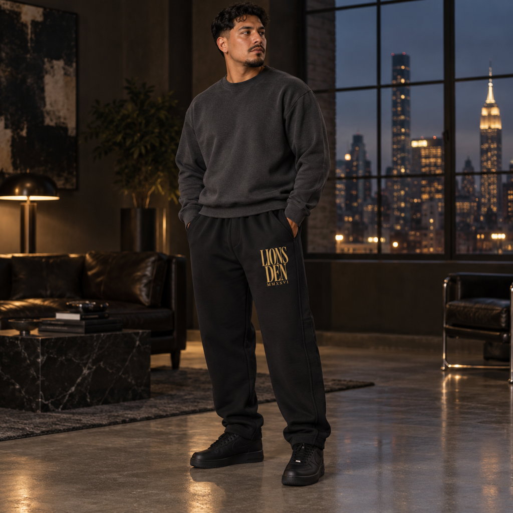 Lions Den MMXXVI tapered sweatpants on model