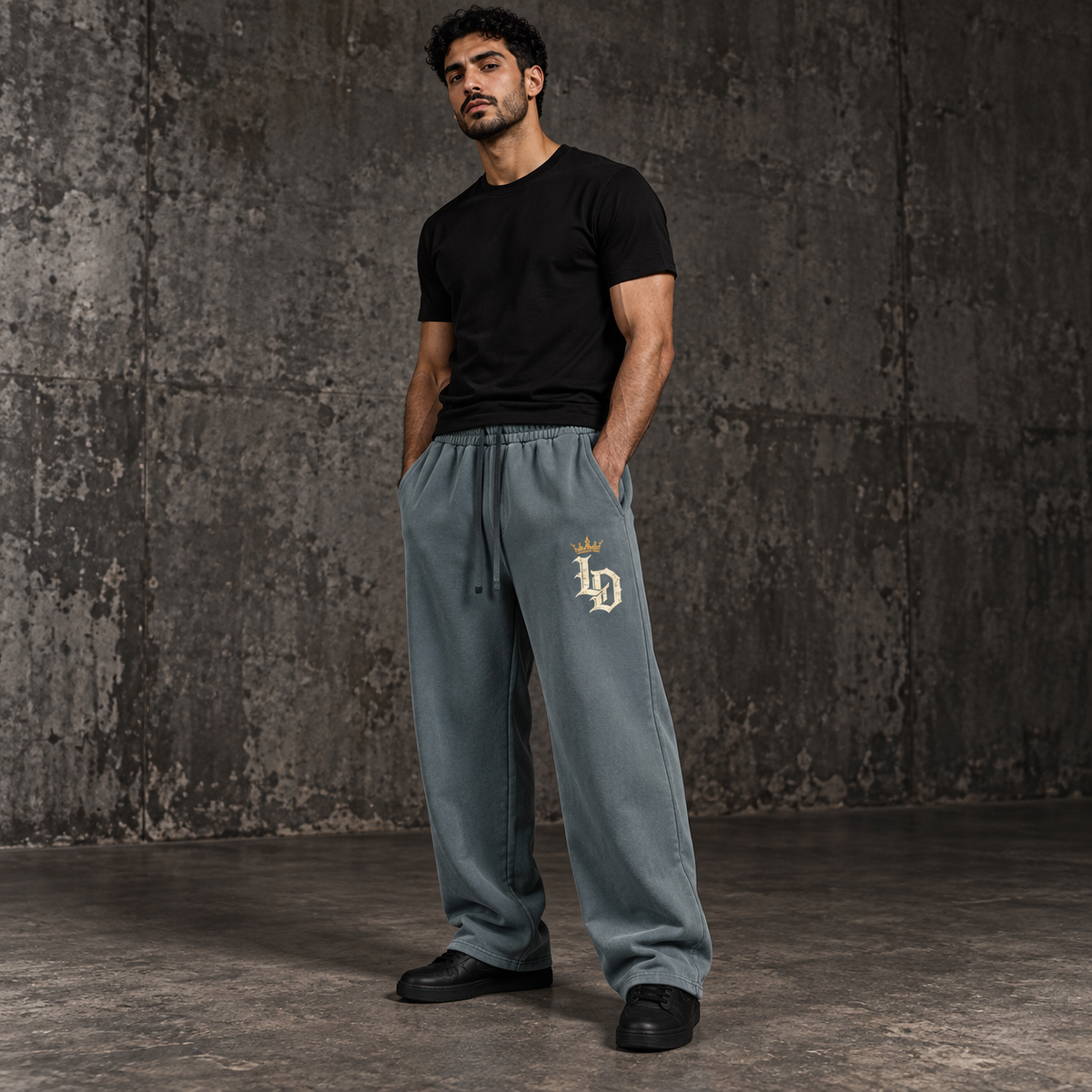 Crowned Gothic LD vintage-wash sweatpants on model