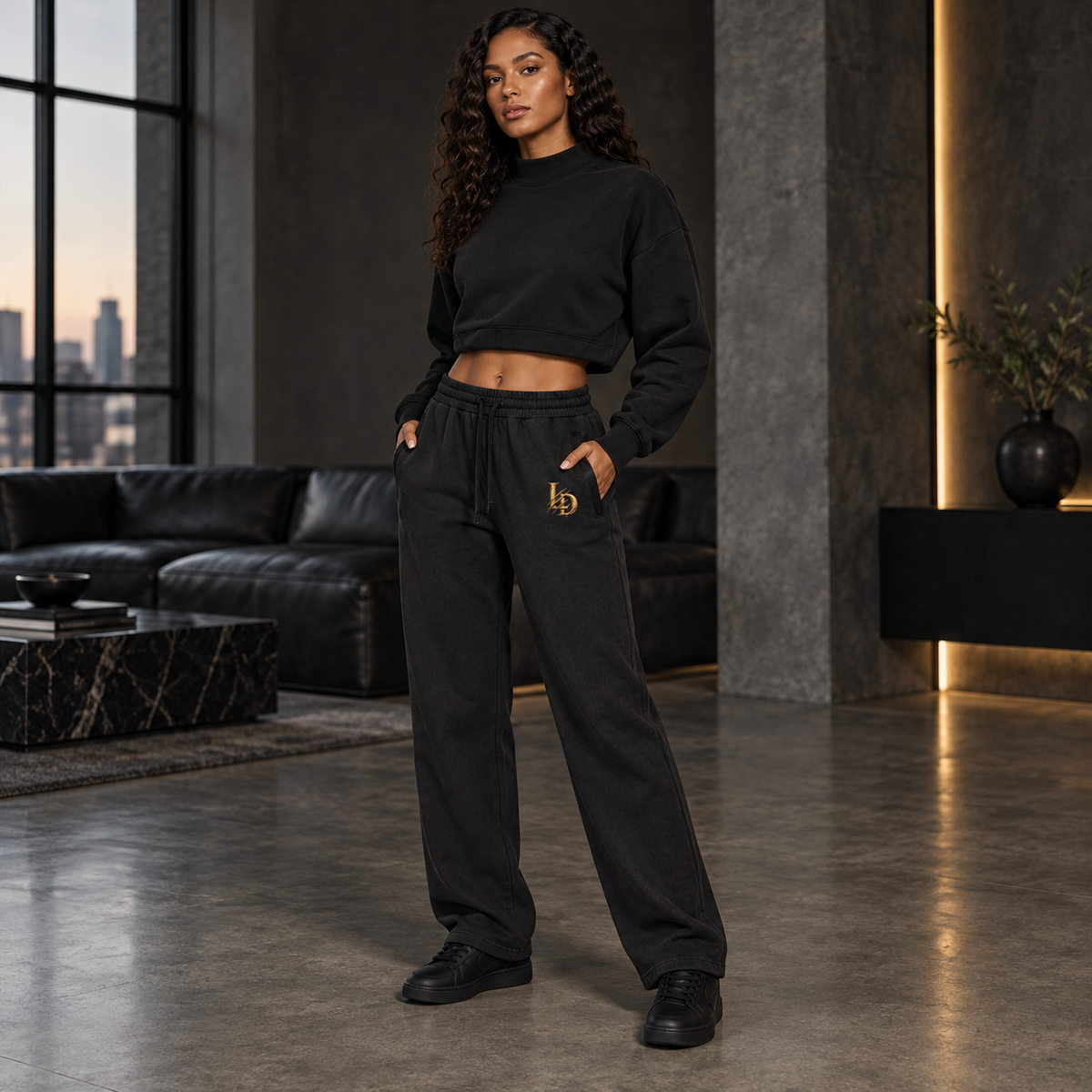 Gold LD Monogram vintage-wash sweatpants on model