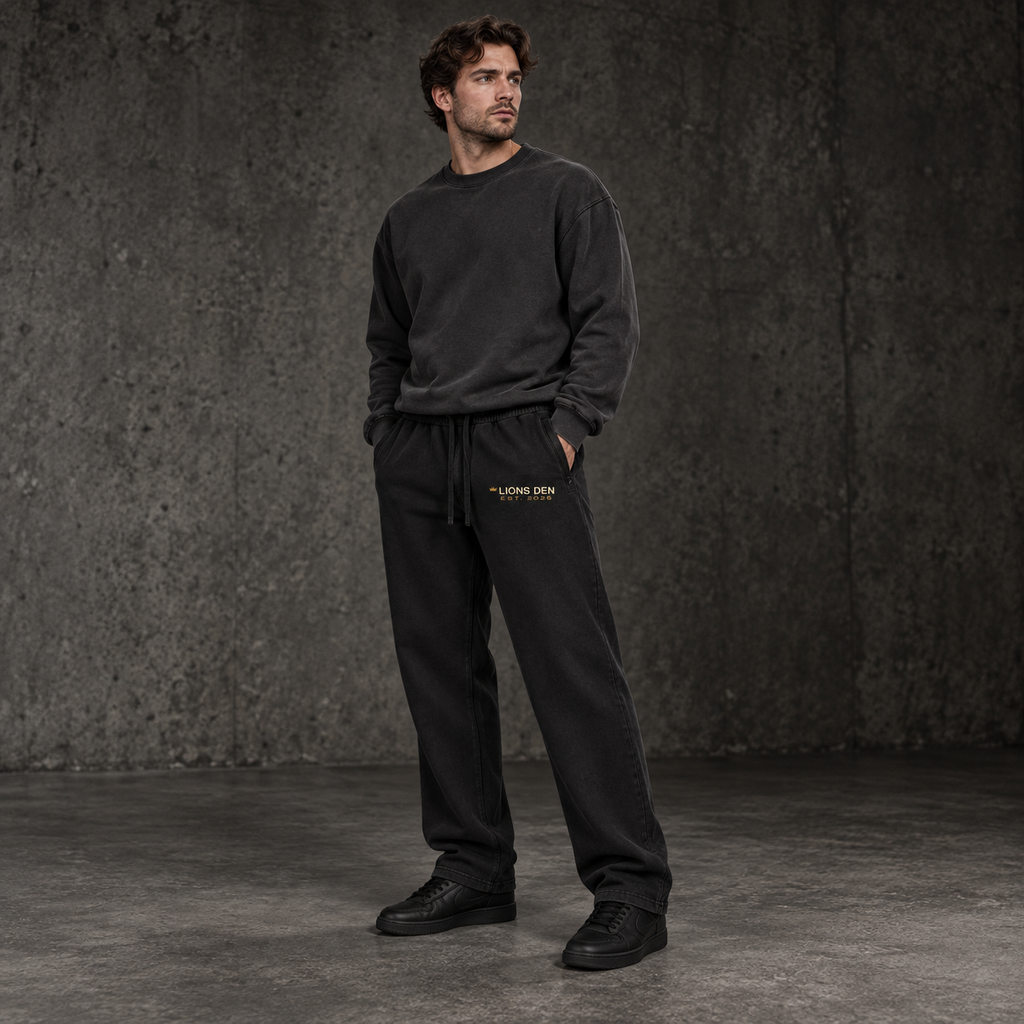 Crowned Lions Den EST 2026 vintage-wash sweatpants on model