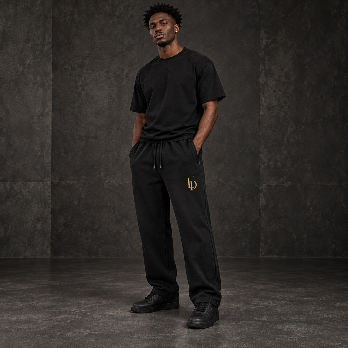 Classic Gold LD vintage-wash sweatpants on model