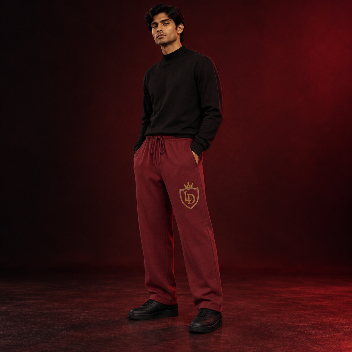 Royal LD Shield straight-leg sweatpants on model