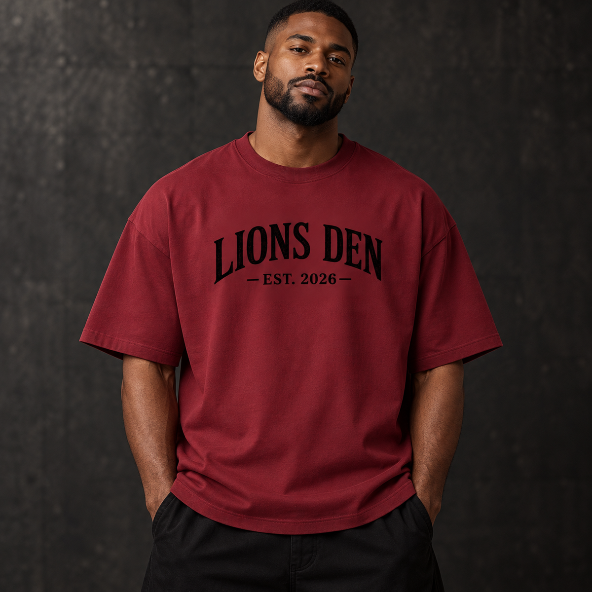 Lions Den Athletic Oversized Drop-Shoulder Tee on model