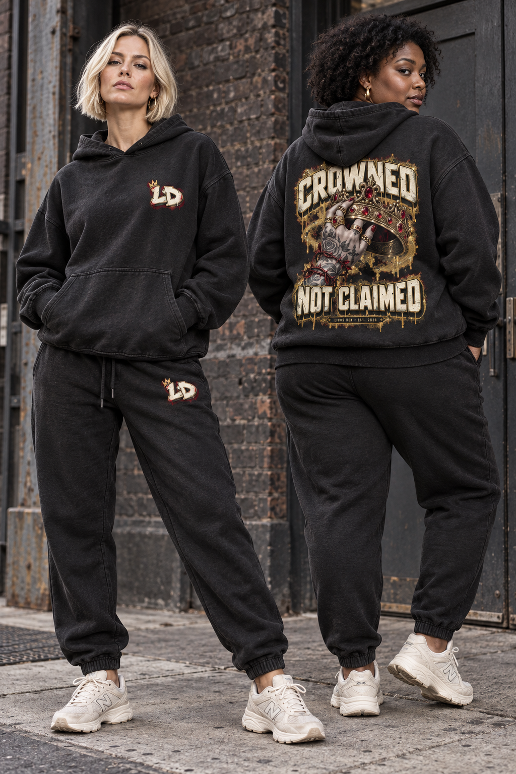 Women modeling the Lions Den Crowned Not Claimed sweatsuit