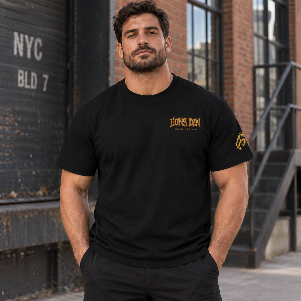 Lions Den Heritage tee on model