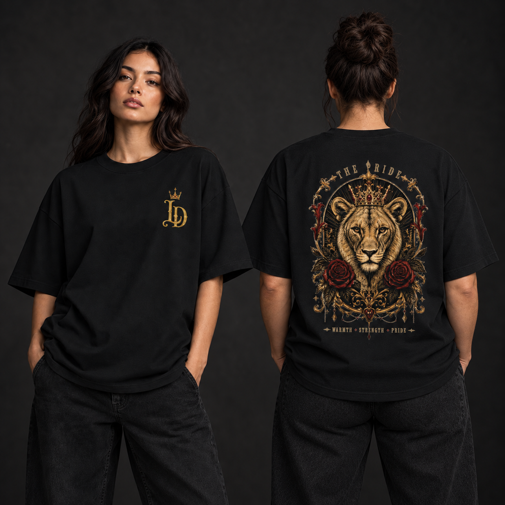 LD Classic Monogram Oversized Drop-Shoulder Tee on two women, front and back