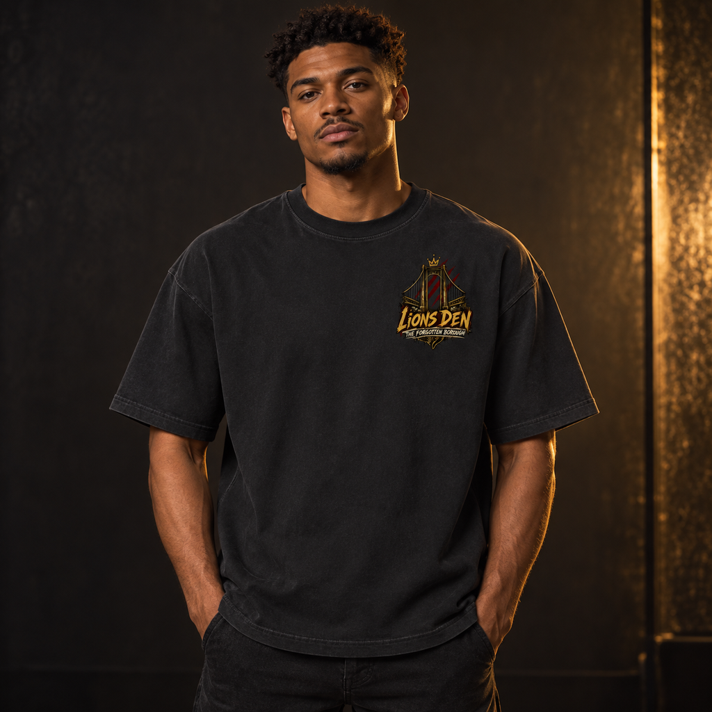 Move in Silence Lion Vintage-Wash Oversized Tee on model
