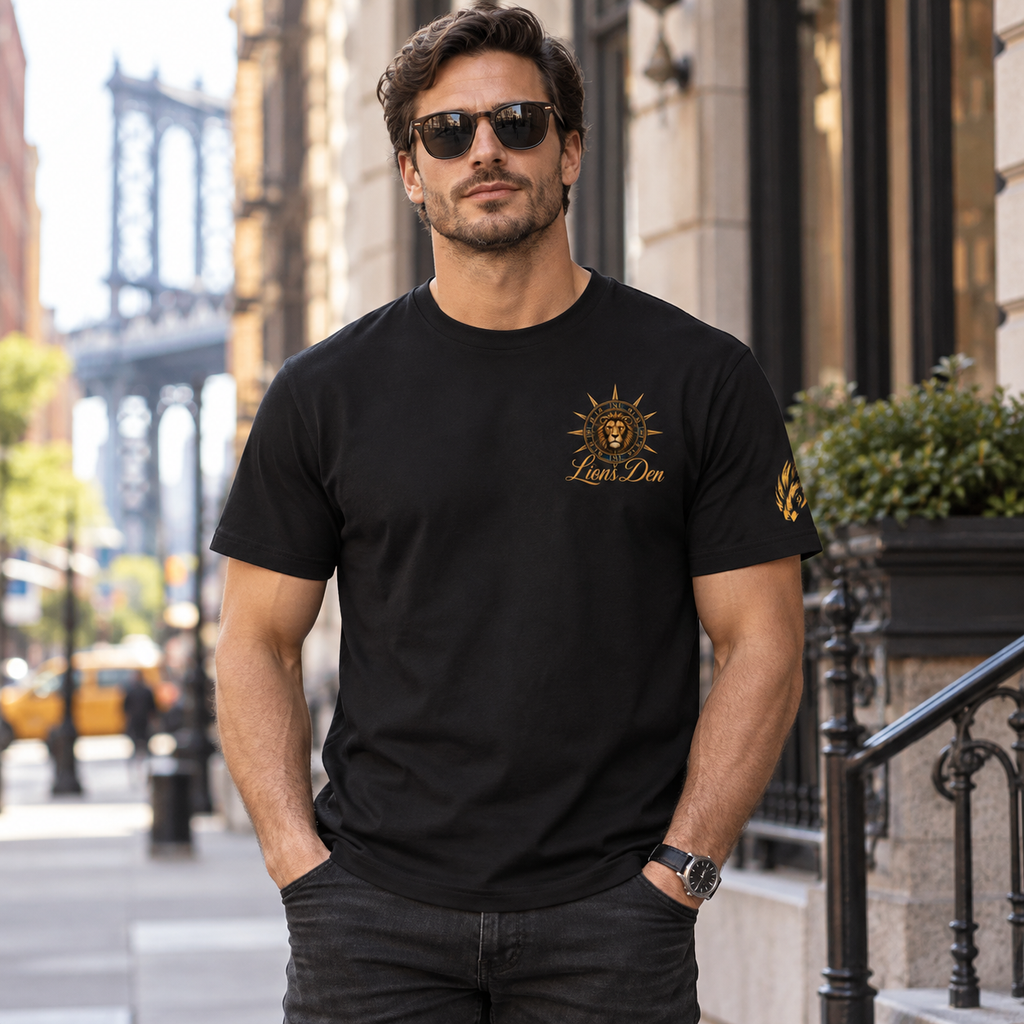 Royal Sunburst Crest tee on model