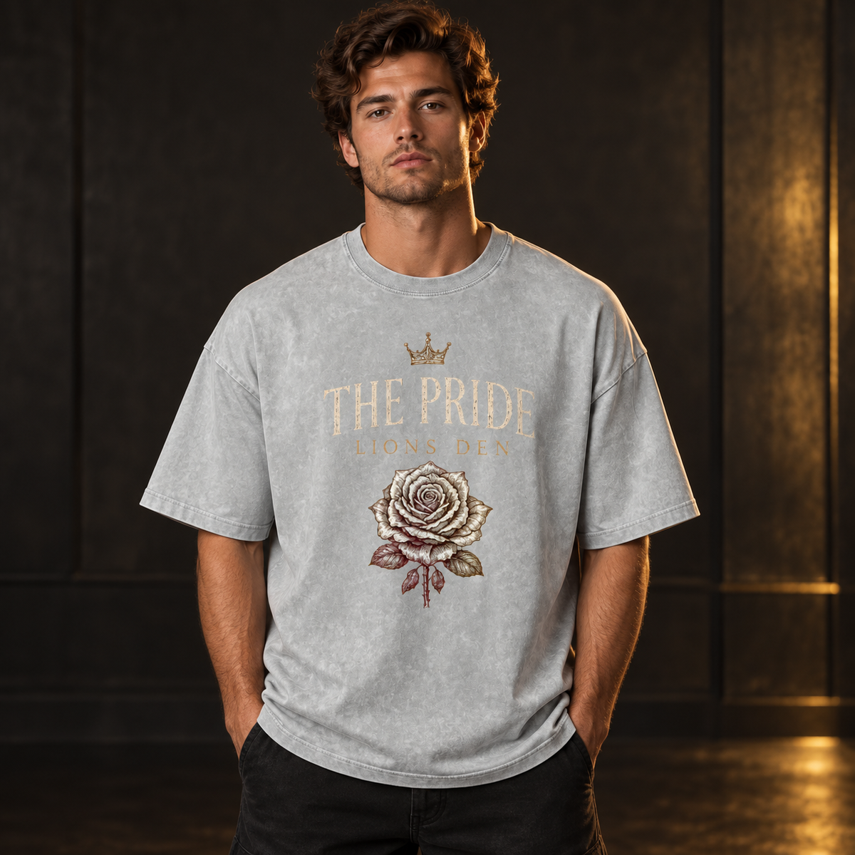 The Pride Rose Snow-Wash Oversized Tee on model